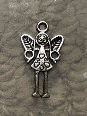 Silver Angel Charm with Heart Details
